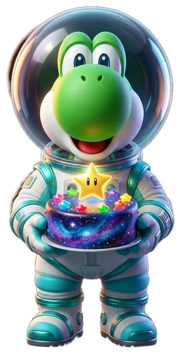 Yoshi Astronauta con pastel galáctico
